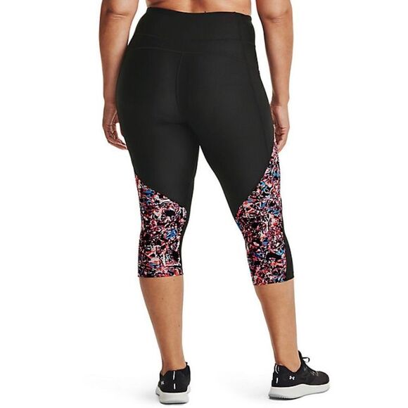 UNDER ARMOUR 1X Women’s Heat Gear Capri Leggings Black with Multi-Color Print - Picture 13 of 15
